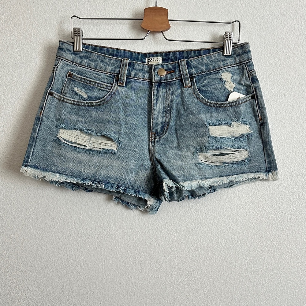 Billabong Blue Denim High-Rise Distressed Raw Hem Cotton Shorts Sz Various